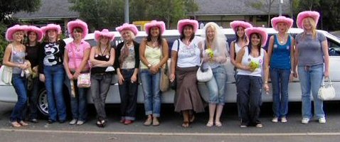 Hen Night Cowgirls with the stretch town car